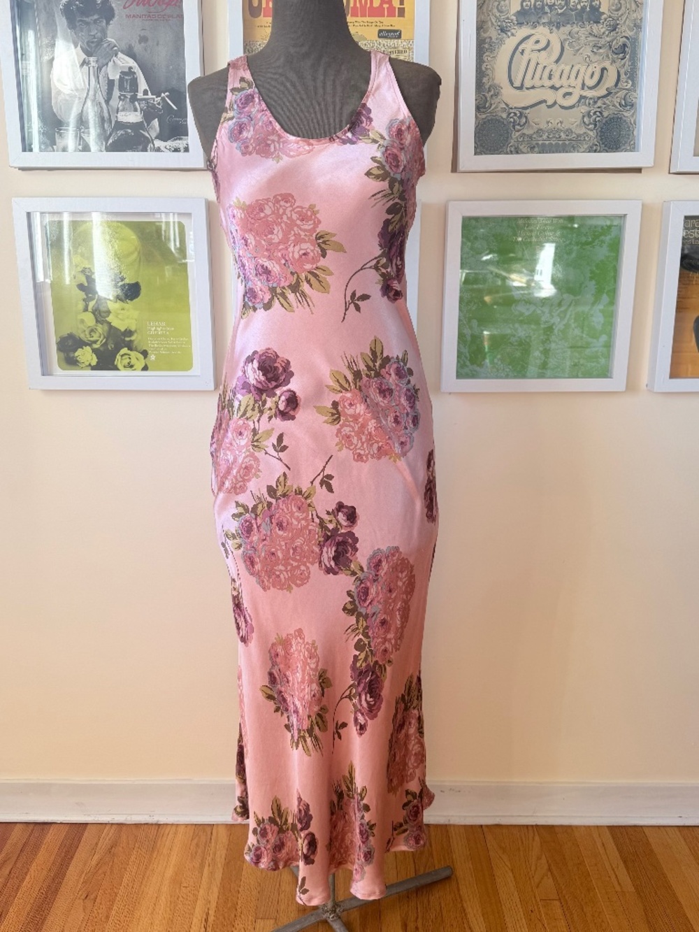 🌸 Vintage 90s Pink Floral Satin Slip Maxi Dress 🌸